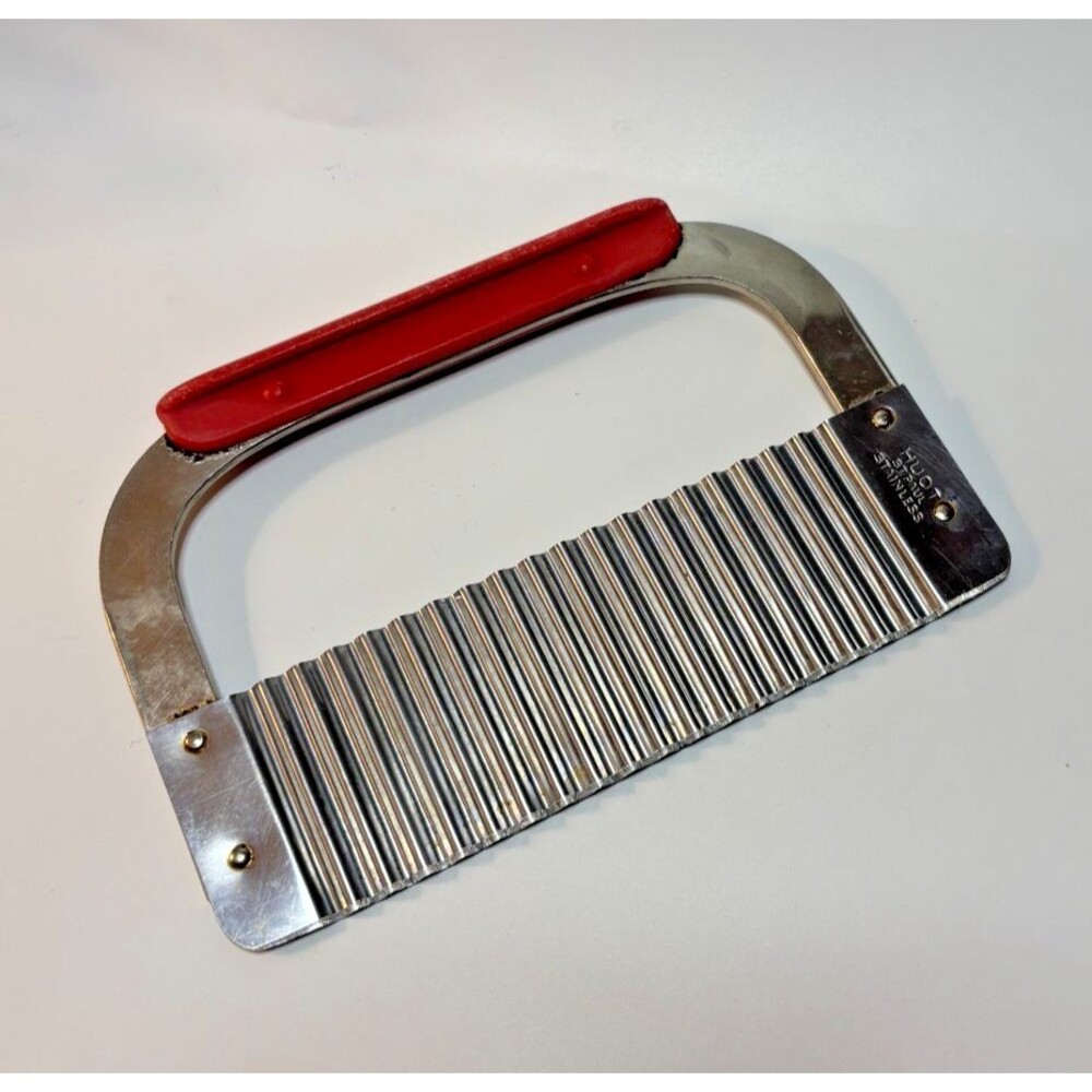 Vintage Huot Stainless Kitchen Cutter Red Handle Serrated Pastry Kitchen Tool